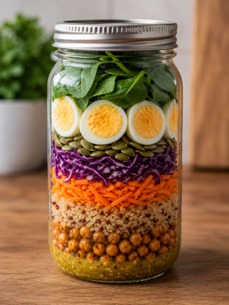 rainbow protein crunch jar salad